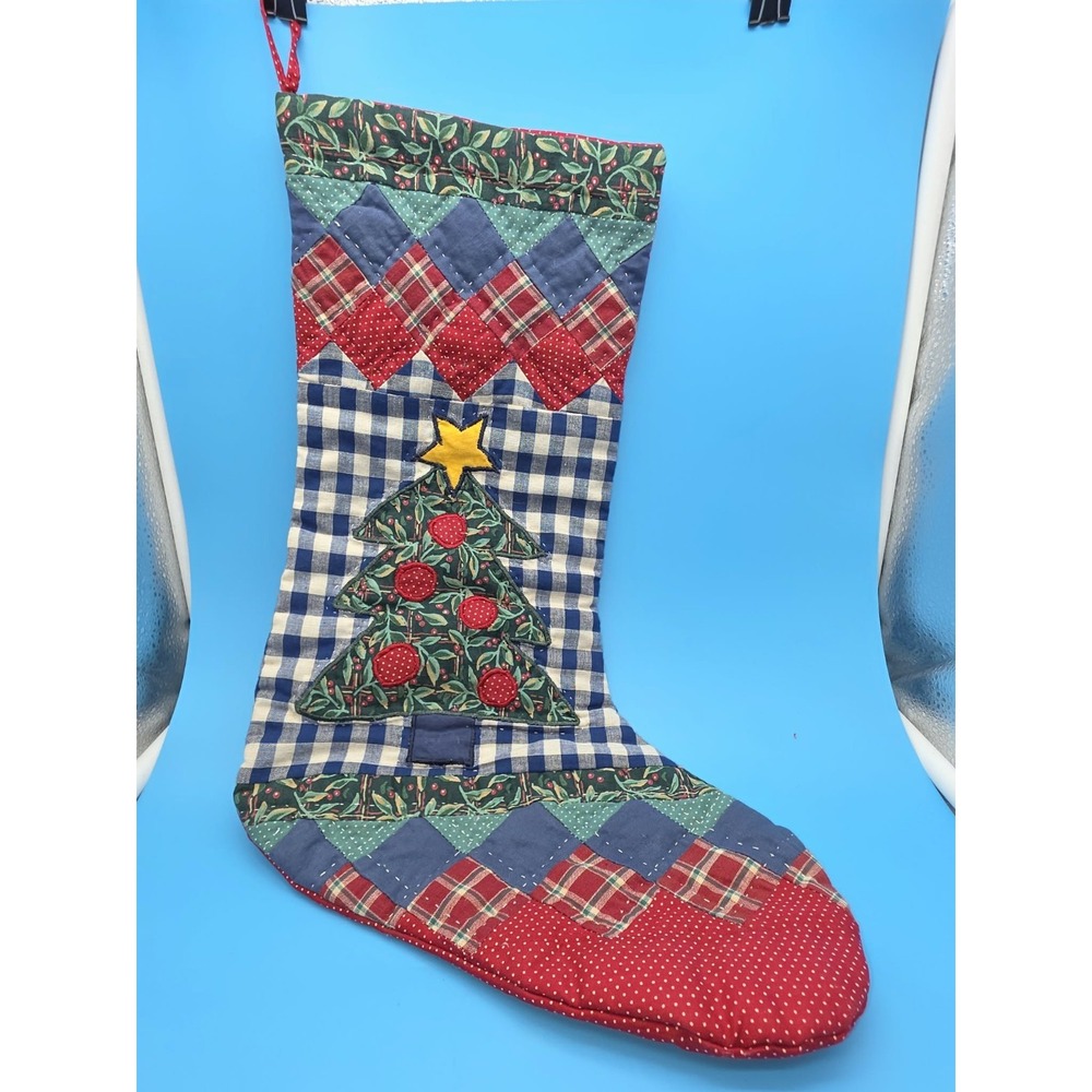Vintage Quilted 17" Stocking Christmas Tree Holiday Decor